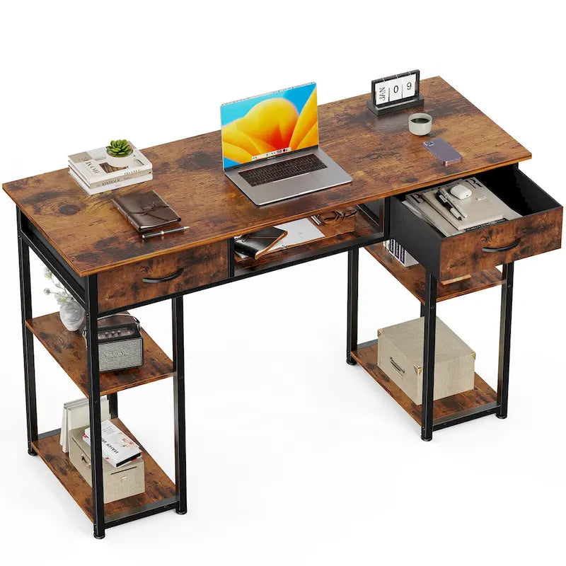 Bureau informatique moderne avec étagère de rangement intégrée et 2 tiroirs pour le bureau à domicile ou la salle d'étude