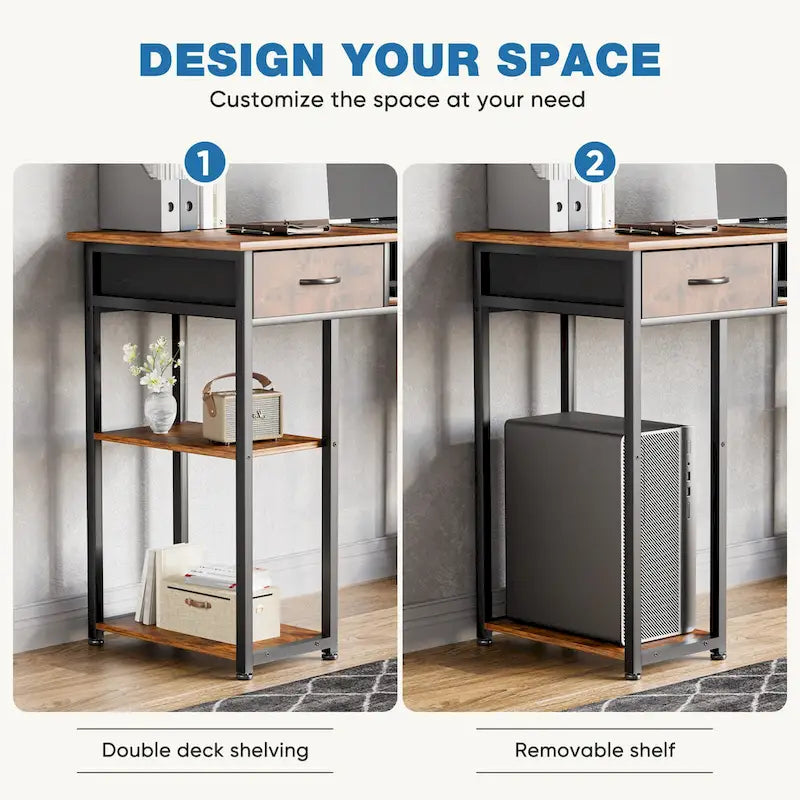 Bureau informatique moderne avec étagère de rangement intégrée et 2 tiroirs pour le bureau à domicile ou la salle d'étude