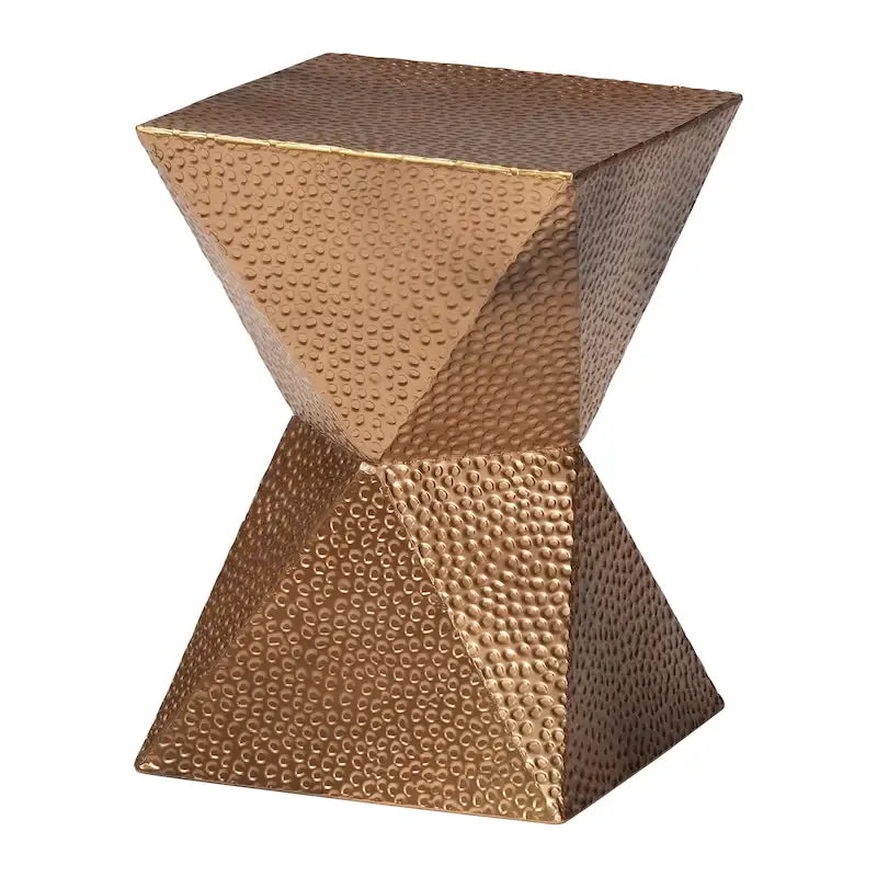 Table d'appoint en métal, bronze, silhouette de sablier, texture martelée, intérieur/semi-extérieur, 1 personne