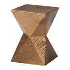 Table d'appoint en métal, bronze, silhouette de sablier, texture martelée, intérieur/semi-extérieur, 1 personne