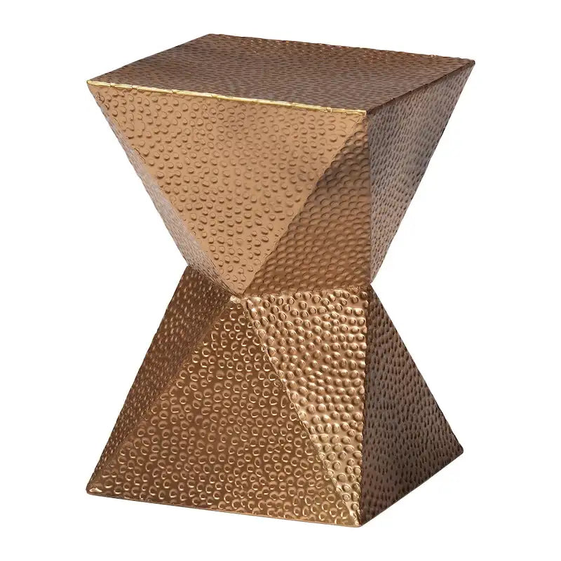 Table d'appoint en métal, bronze, silhouette de sablier, texture martelée, intérieur/semi-extérieur, 1 personne