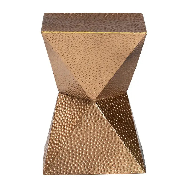 Table d'appoint en métal, bronze, silhouette de sablier, texture martelée, intérieur/semi-extérieur, 1 personne