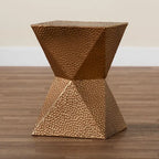 Table d'appoint en métal, bronze, silhouette de sablier, texture martelée, intérieur/semi-extérieur, 1 personne