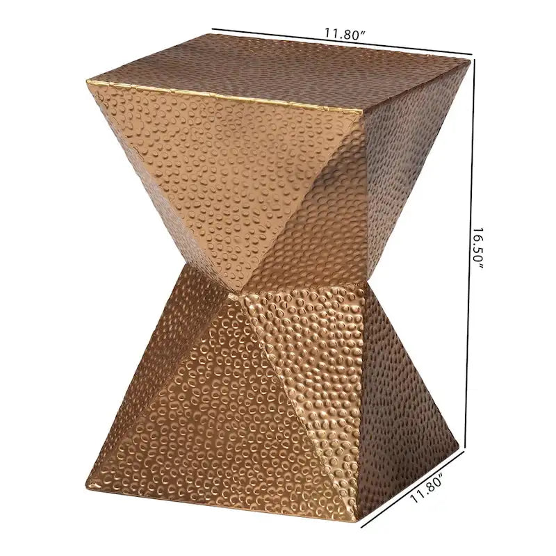 Table d'appoint en métal, bronze, silhouette de sablier, texture martelée, intérieur/semi-extérieur, 1 personne