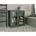 Meuble de salle de bain en bois massif 32", portes en verre transparent, 2 tiroirs, 12 couleurs