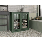 Meuble de salle de bain en bois massif 32", portes en verre transparent, 2 tiroirs, 12 couleurs