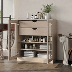 Meuble de salle de bain en bois massif 32", portes en verre transparent, 2 tiroirs, 12 couleurs