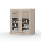 Meuble de salle de bain en bois massif 32", portes en verre transparent, 2 tiroirs, 12 couleurs