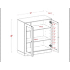 Meuble de salle de bain en bois massif 32", portes en verre transparent, 2 tiroirs, 12 couleurs