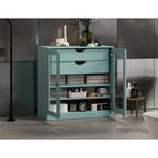 Meuble de salle de bain en bois massif 32", portes en verre transparent, 2 tiroirs, 12 couleurs