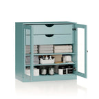 Meuble de salle de bain en bois massif 32", portes en verre transparent, 2 tiroirs, 12 couleurs