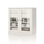 Meuble de salle de bain en bois massif 32", portes en verre transparent, 2 tiroirs, 12 couleurs