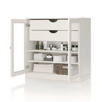 Meuble de salle de bain en bois massif 32", portes en verre transparent, 2 tiroirs, 12 couleurs