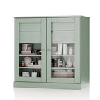 Meuble de salle de bain en bois massif 32", portes en verre transparent, 2 tiroirs, 12 couleurs