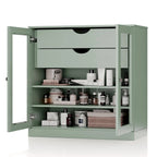 Meuble de salle de bain en bois massif 32", portes en verre transparent, 2 tiroirs, 12 couleurs