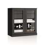 Meuble de salle de bain en bois massif 32", portes en verre transparent, 2 tiroirs, 12 couleurs