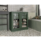 Meuble de salle de bain en bois massif 32", portes en verre transparent, 2 tiroirs, 12 couleurs