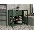 Meuble de salle de bain en bois massif 32", portes en verre transparent, 2 tiroirs, 12 couleurs