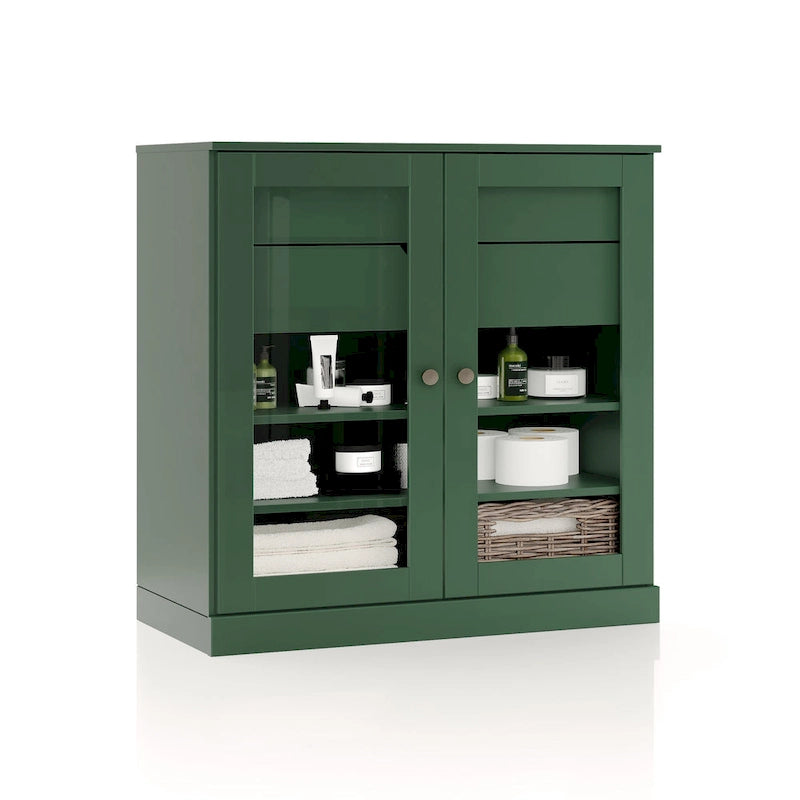 Meuble de salle de bain en bois massif 32", portes en verre transparent, 2 tiroirs, 12 couleurs
