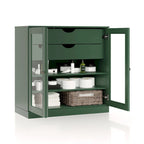 Meuble de salle de bain en bois massif 32", portes en verre transparent, 2 tiroirs, 12 couleurs