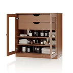 Meuble de salle de bain en bois massif 32", portes en verre transparent, 2 tiroirs, 12 couleurs