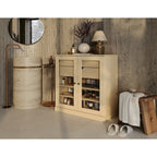 Meuble de salle de bain en bois massif 32", portes en verre transparent, 2 tiroirs, 12 couleurs