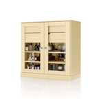 Meuble de salle de bain en bois massif 32", portes en verre transparent, 2 tiroirs, 12 couleurs