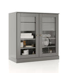 Meuble de salle de bain en bois massif 32", portes en verre transparent, 2 tiroirs, 12 couleurs