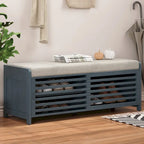 Banc de rangement à persiennes avec coussin et porte coulissante, MDF, 105,4 cm L, 1 place, Blanc/Gris/Bleu marine/Naturel/Espresso