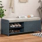 Banc de rangement à persiennes avec coussin et porte coulissante, MDF, 105,4 cm L, 1 place, Blanc/Gris/Bleu marine/Naturel/Espresso