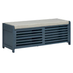 Banc de rangement à persiennes avec coussin et porte coulissante, MDF, 105,4 cm L, 1 place, Blanc/Gris/Bleu marine/Naturel/Espresso