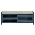 Banc de rangement à persiennes avec coussin et porte coulissante, MDF, 105,4 cm L, 1 place, Blanc/Gris/Bleu marine/Naturel/Espresso