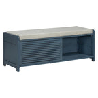 Banc de rangement à persiennes avec coussin et porte coulissante, MDF, 105,4 cm L, 1 place, Blanc/Gris/Bleu marine/Naturel/Espresso