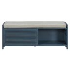 Banc de rangement à persiennes avec coussin et porte coulissante, MDF, 105,4 cm L, 1 place, Blanc/Gris/Bleu marine/Naturel/Espresso