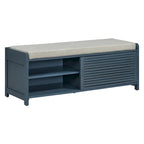 Banc de rangement à persiennes avec coussin et porte coulissante, MDF, 105,4 cm L, 1 place, Blanc/Gris/Bleu marine/Naturel/Espresso