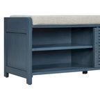 Banc de rangement à persiennes avec coussin et porte coulissante, MDF, 105,4 cm L, 1 place, Blanc/Gris/Bleu marine/Naturel/Espresso