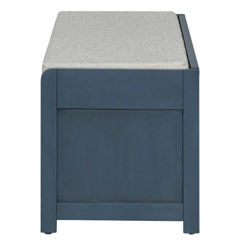 Banc de rangement à persiennes avec coussin et porte coulissante, MDF, 105,4 cm L, 1 place, Blanc/Gris/Bleu marine/Naturel/Espresso
