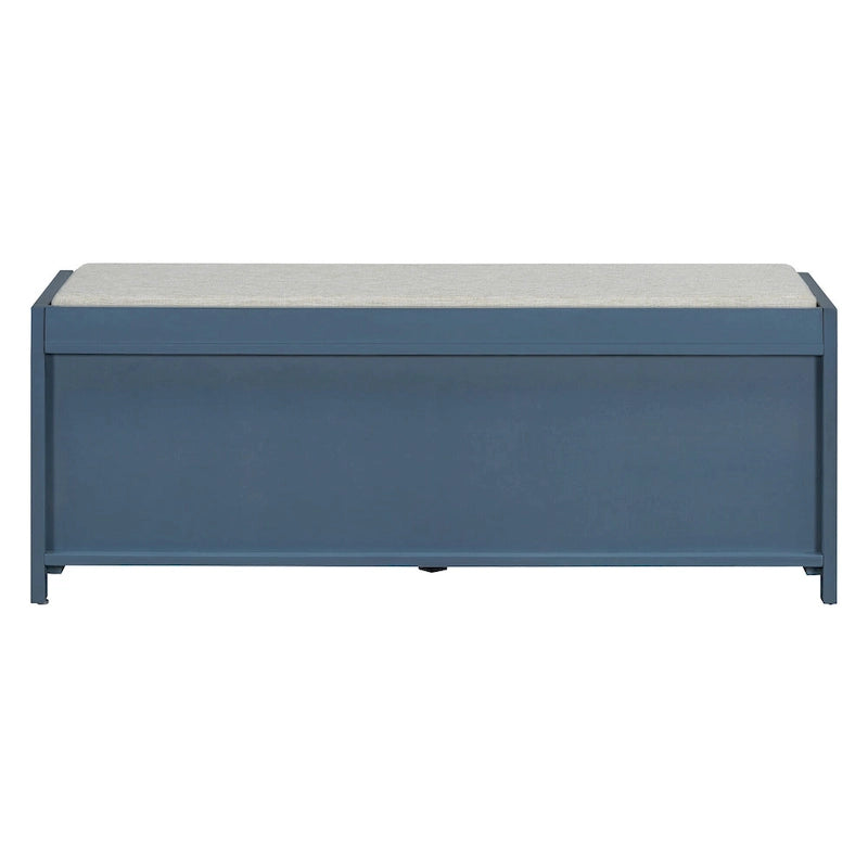 Banc de rangement à persiennes avec coussin et porte coulissante, MDF, 105,4 cm L, 1 place, Blanc/Gris/Bleu marine/Naturel/Espresso