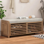 Banc de rangement à persiennes avec coussin et porte coulissante, MDF, 105,4 cm L, 1 place, Blanc/Gris/Bleu marine/Naturel/Espresso