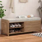 Banc de rangement à persiennes avec coussin et porte coulissante, MDF, 105,4 cm L, 1 place, Blanc/Gris/Bleu marine/Naturel/Espresso