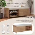 Banc de rangement à persiennes avec coussin et porte coulissante, MDF, 105,4 cm L, 1 place, Blanc/Gris/Bleu marine/Naturel/Espresso