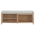 Banc de rangement à persiennes avec coussin et porte coulissante, MDF, 105,4 cm L, 1 place, Blanc/Gris/Bleu marine/Naturel/Espresso