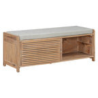 Banc de rangement à persiennes avec coussin et porte coulissante, MDF, 105,4 cm L, 1 place, Blanc/Gris/Bleu marine/Naturel/Espresso