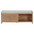 Banc de rangement à persiennes avec coussin et porte coulissante, MDF, 105,4 cm L, 1 place, Blanc/Gris/Bleu marine/Naturel/Espresso