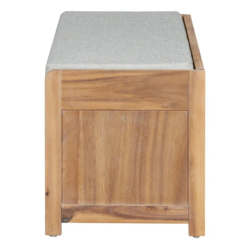 Banc de rangement à persiennes avec coussin et porte coulissante, MDF, 105,4 cm L, 1 place, Blanc/Gris/Bleu marine/Naturel/Espresso
