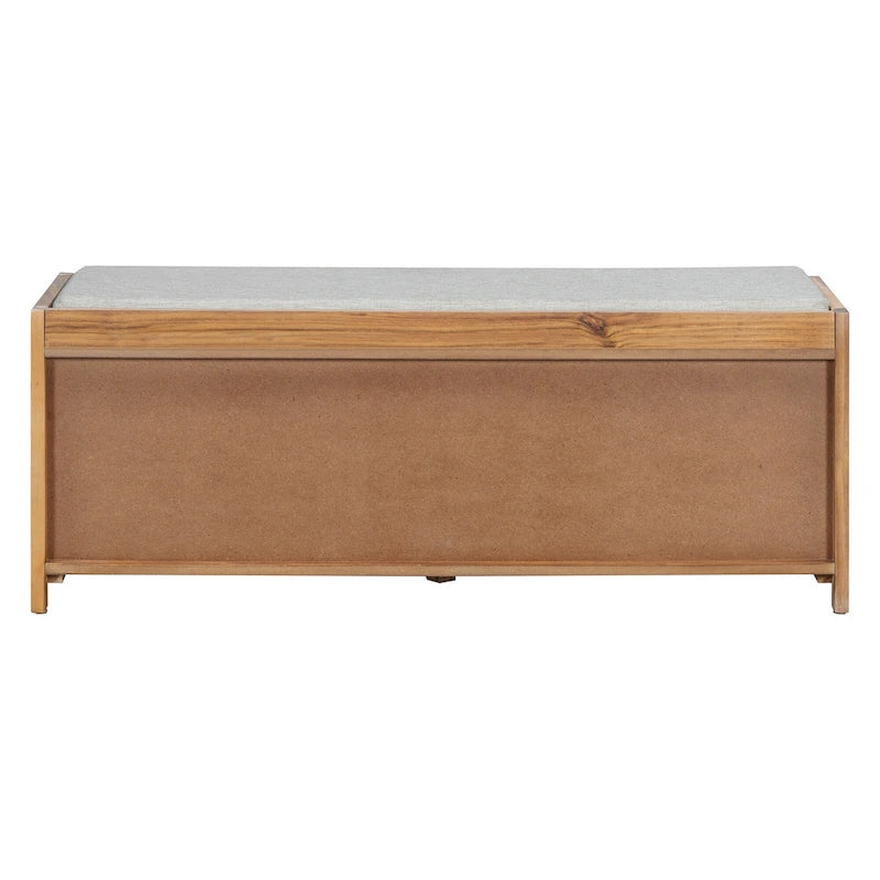 Banc de rangement à persiennes avec coussin et porte coulissante, MDF, 105,4 cm L, 1 place, Blanc/Gris/Bleu marine/Naturel/Espresso