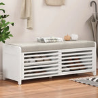 Banc de rangement à persiennes avec coussin et porte coulissante, MDF, 105,4 cm L, 1 place, Blanc/Gris/Bleu marine/Naturel/Espresso