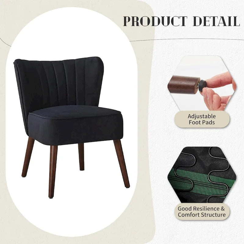 Fauteuil d'appoint moderne en velours, fauteuil de salon rembourré doux avec pieds en bois