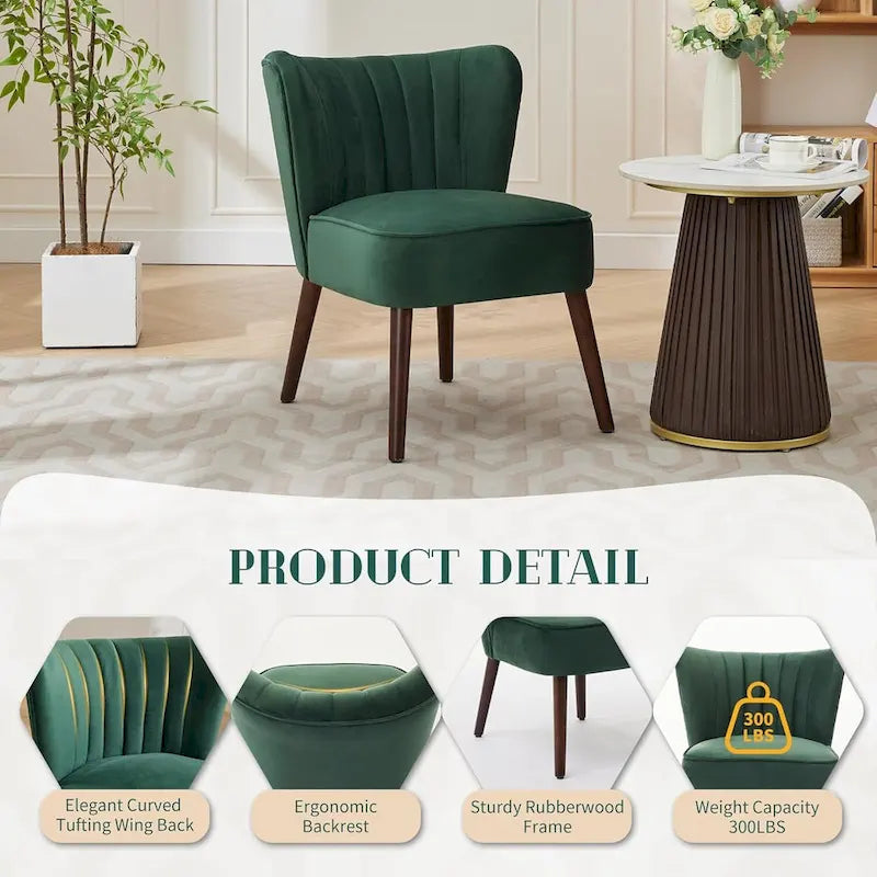 Fauteuil d'appoint moderne en velours, fauteuil de salon rembourré doux avec pieds en bois