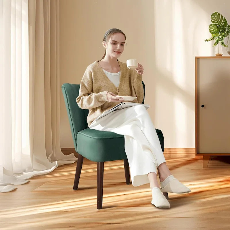 Fauteuil d'appoint moderne en velours, fauteuil de salon rembourré doux avec pieds en bois
